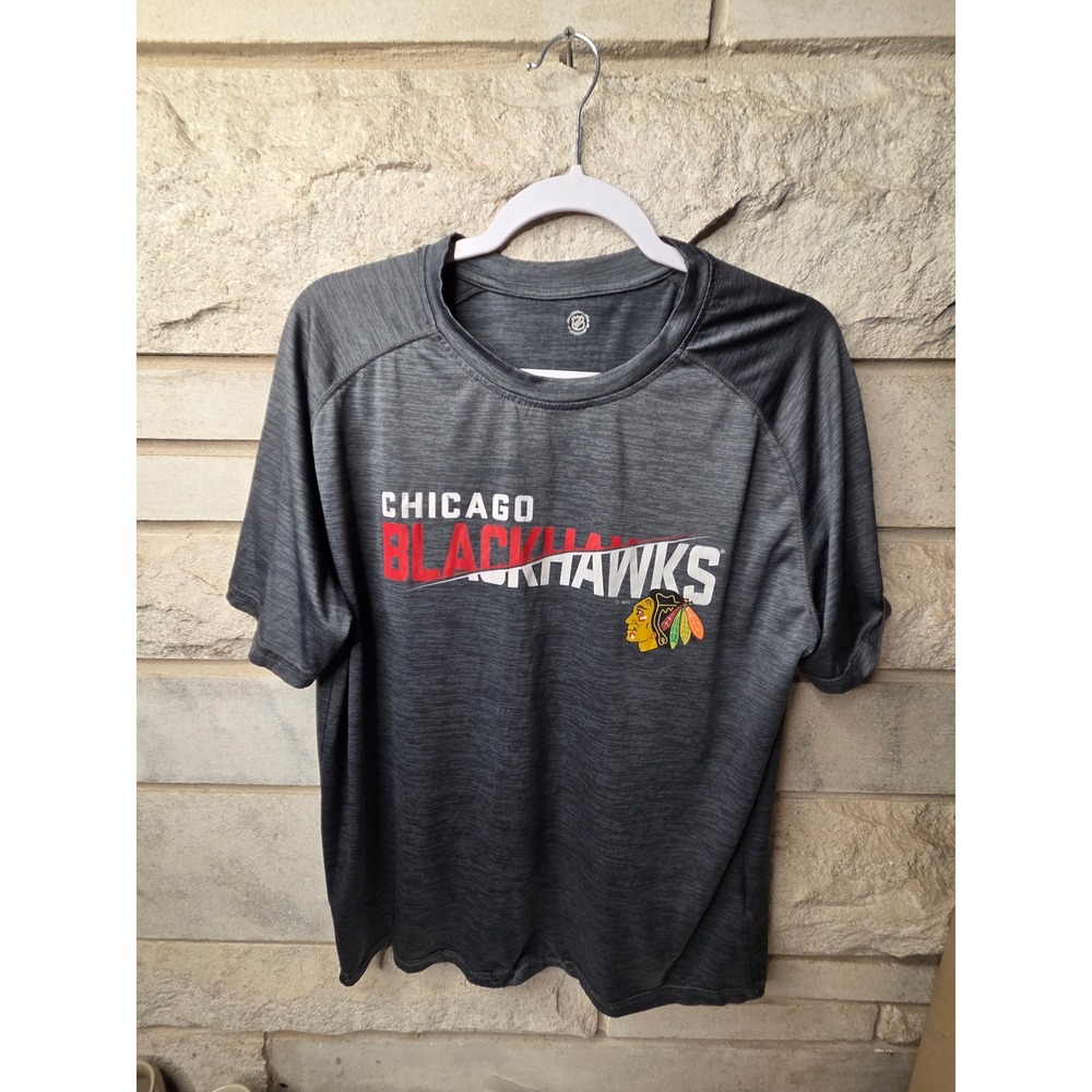 NHL Chicago Blackhawks Mens Large Charcoal Space Dye Graphic T-Shirt 0910